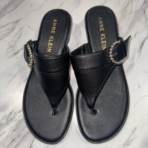 Anne Klein Black Sandals with Silver Buckle
